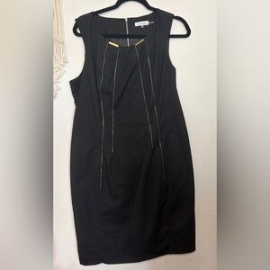 Calvin Klein Black Sleeveless Sheath Dress with Gold Accent